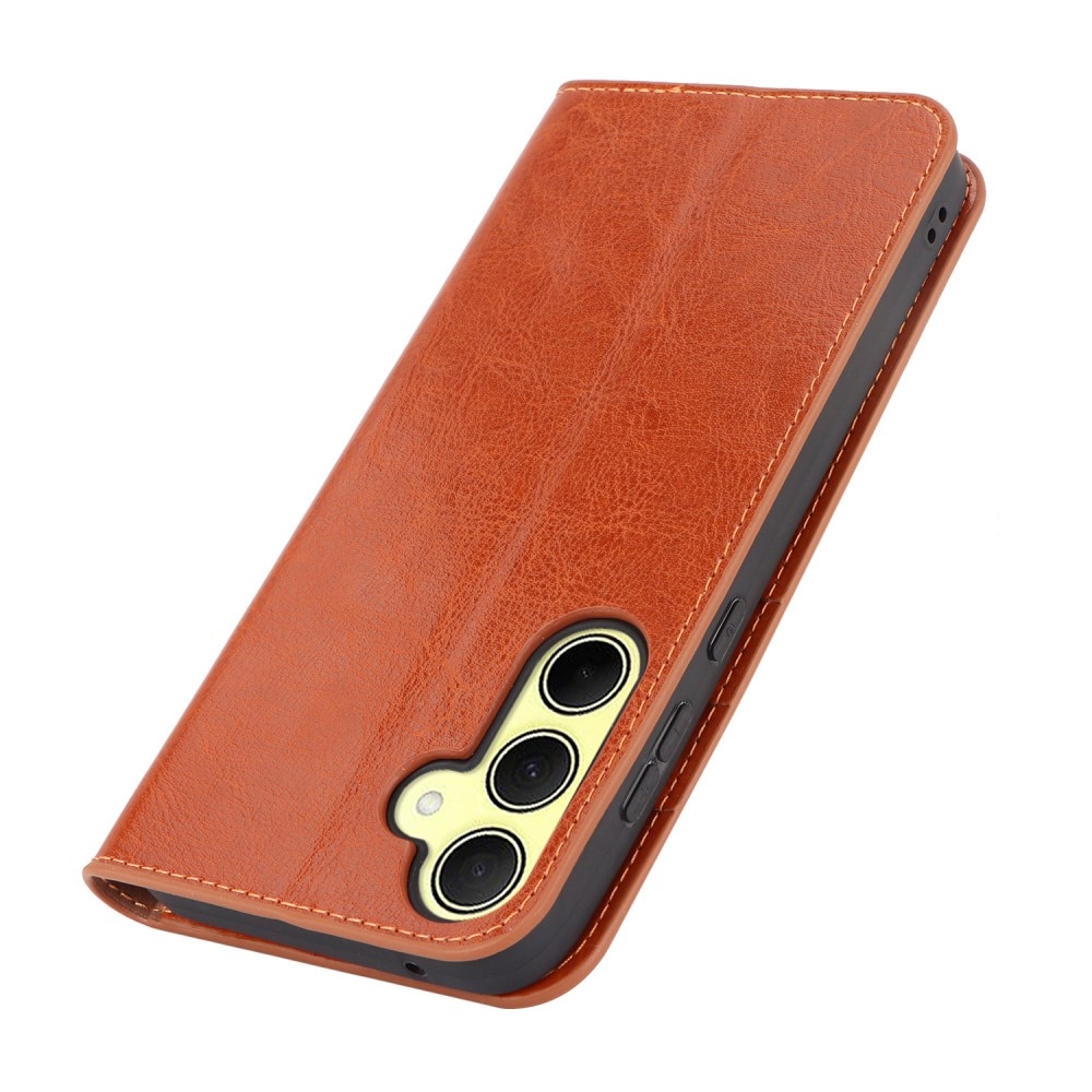 Funda cartera de cuero genuino Samsung Galaxy A35 Marrón