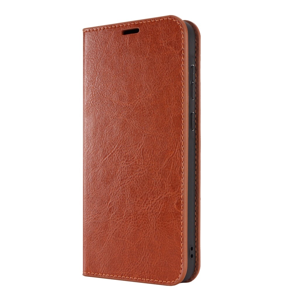 Funda cartera de cuero genuino Samsung Galaxy A35 Marrón