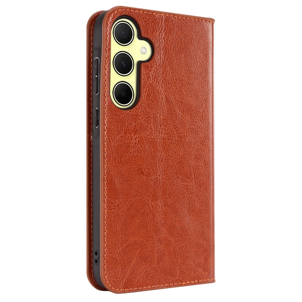 Funda cartera de cuero genuino Samsung Galaxy A35 Marrón