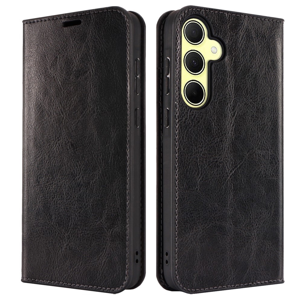 Funda cartera de cuero genuino Samsung Galaxy A35 Negro