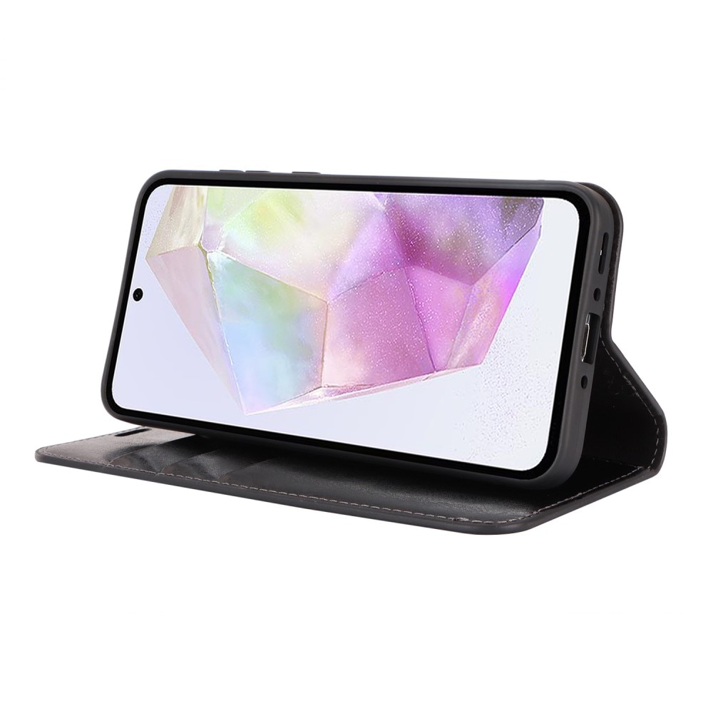 Funda cartera de cuero genuino Samsung Galaxy A35 Negro