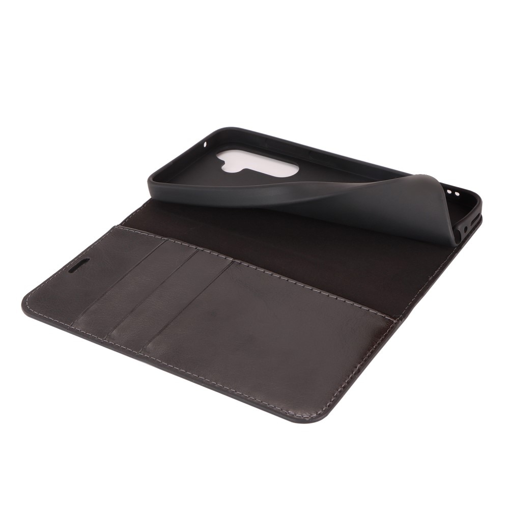 Funda cartera de cuero genuino Samsung Galaxy A35 Negro
