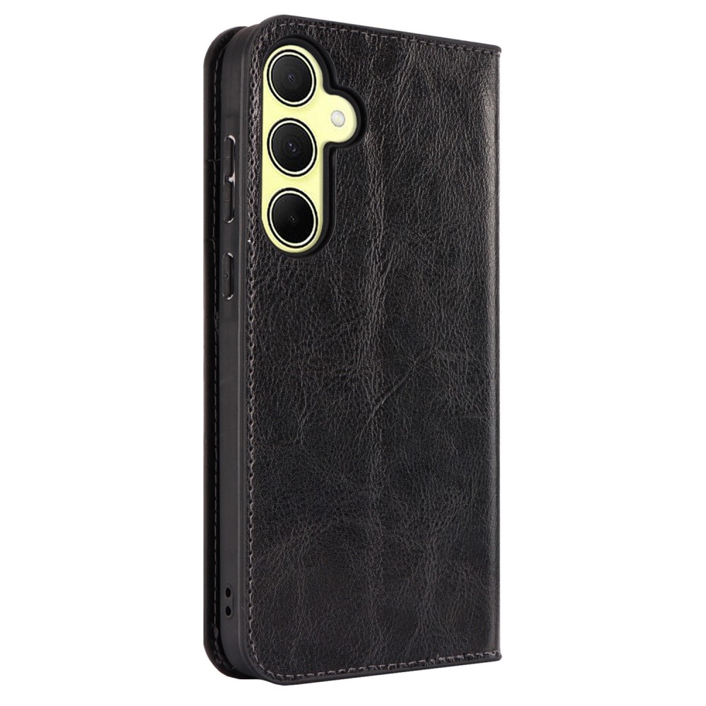 Funda cartera de cuero genuino Samsung Galaxy A35 Negro