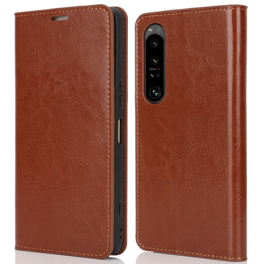 Funda cartera de cuero genuino Sony Xperia 1 VI Marrón