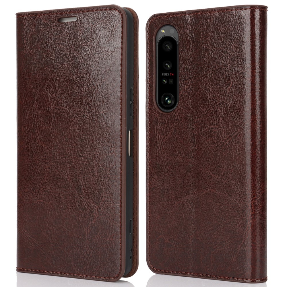 Funda cartera de cuero genuino Sony Xperia 1 VI Marrón oscuro