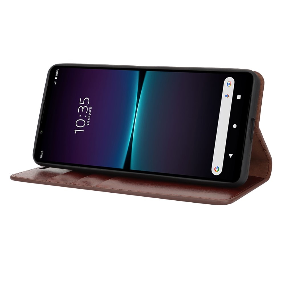 Funda cartera de cuero genuino Sony Xperia 1 VI Marrón oscuro