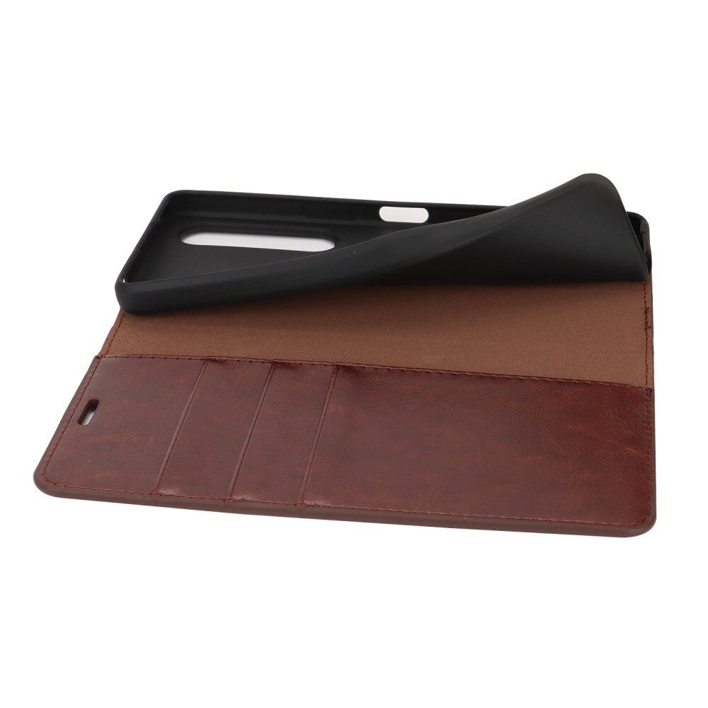 Funda cartera de cuero genuino Sony Xperia 1 VI Marrón oscuro