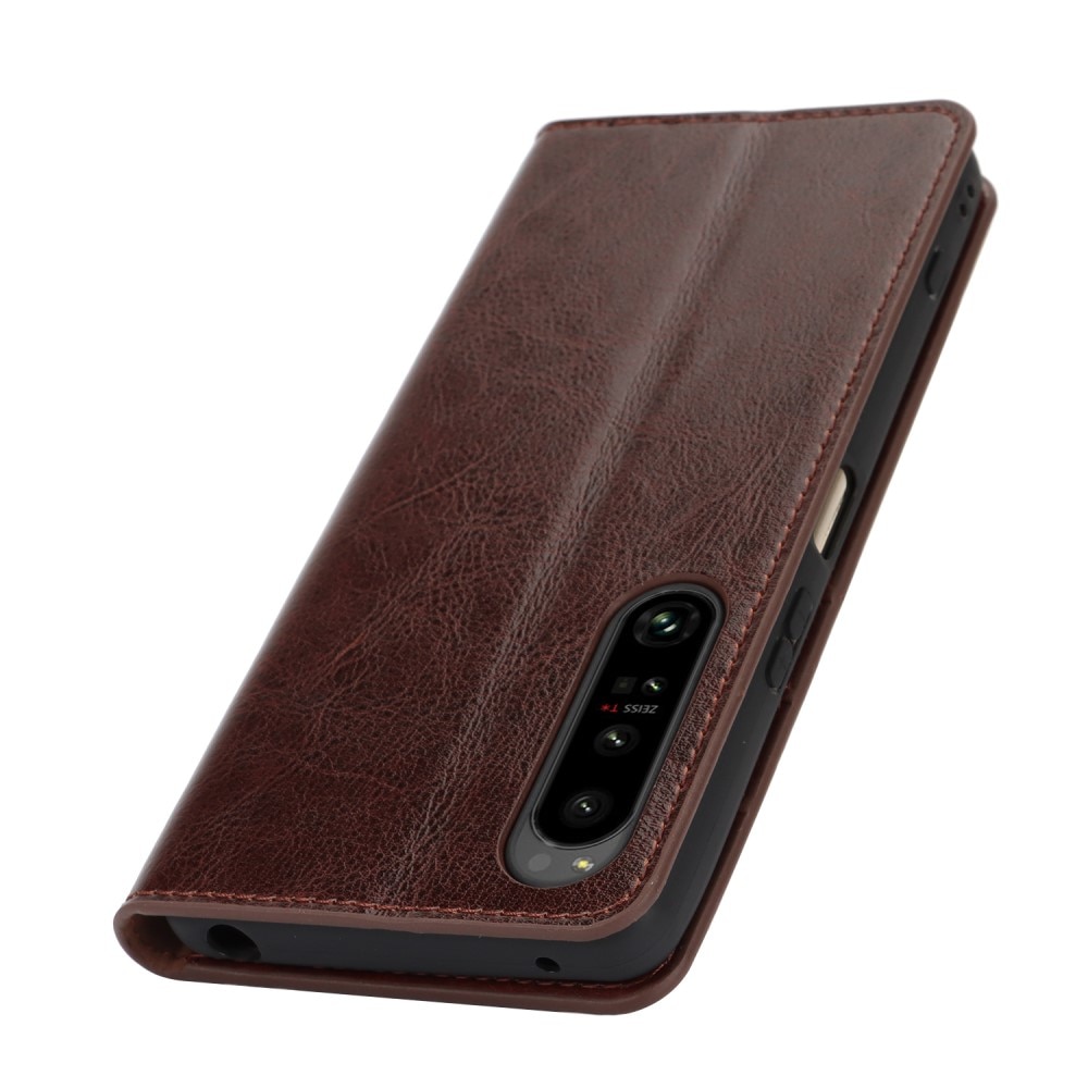 Funda cartera de cuero genuino Sony Xperia 1 VI Marrón oscuro