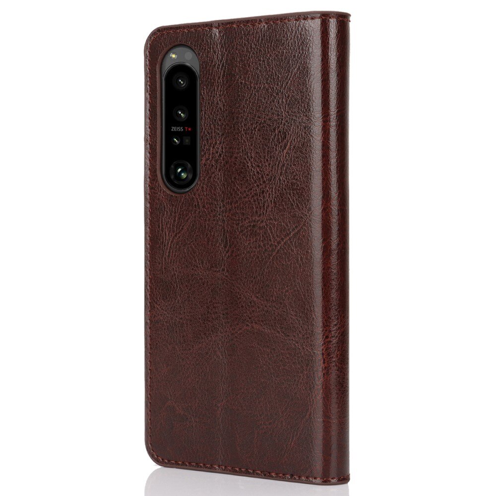 Funda cartera de cuero genuino Sony Xperia 1 VI Marrón oscuro