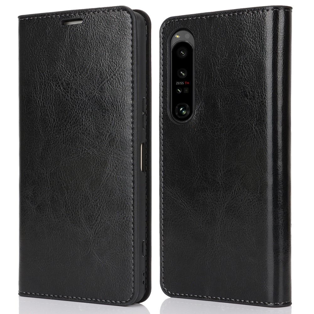 Funda cartera de cuero genuino Sony Xperia 1 VI Negro