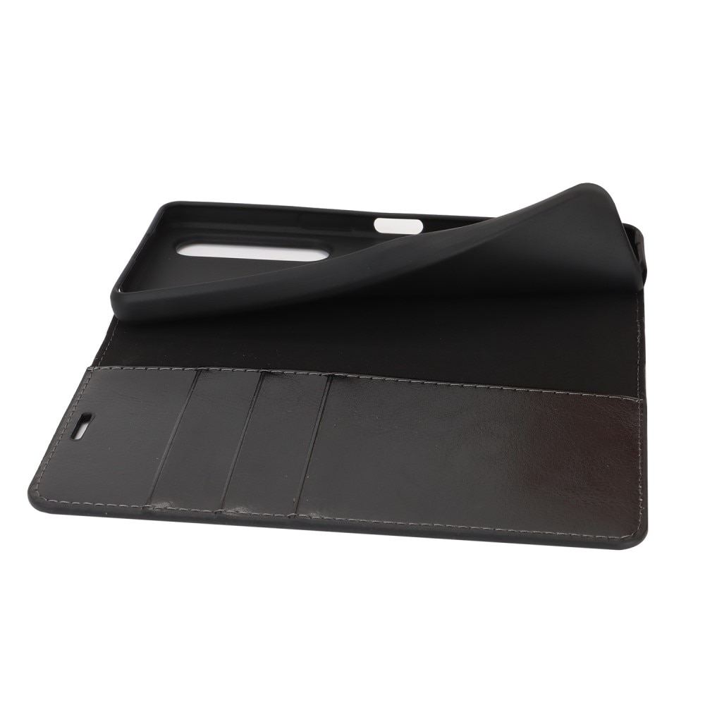 Funda cartera de cuero genuino Sony Xperia 1 VI Negro