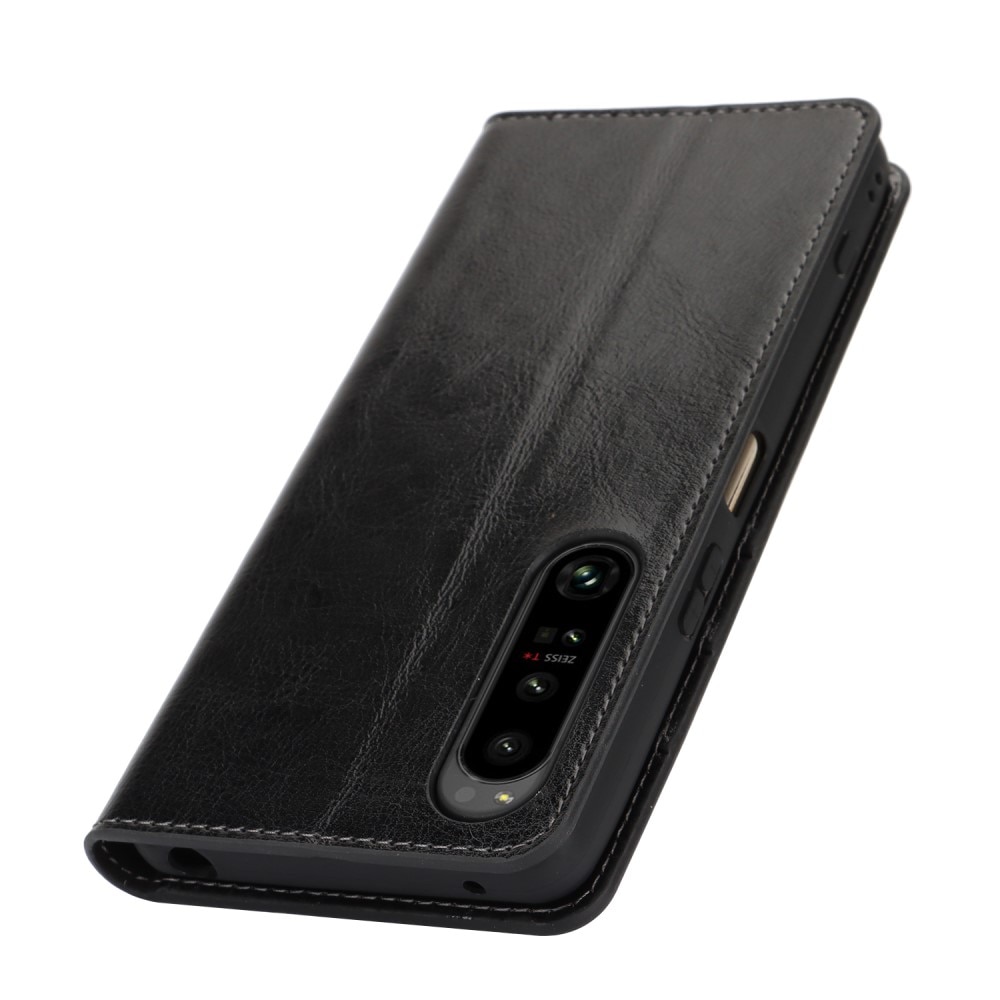 Funda cartera de cuero genuino Sony Xperia 1 VI Negro