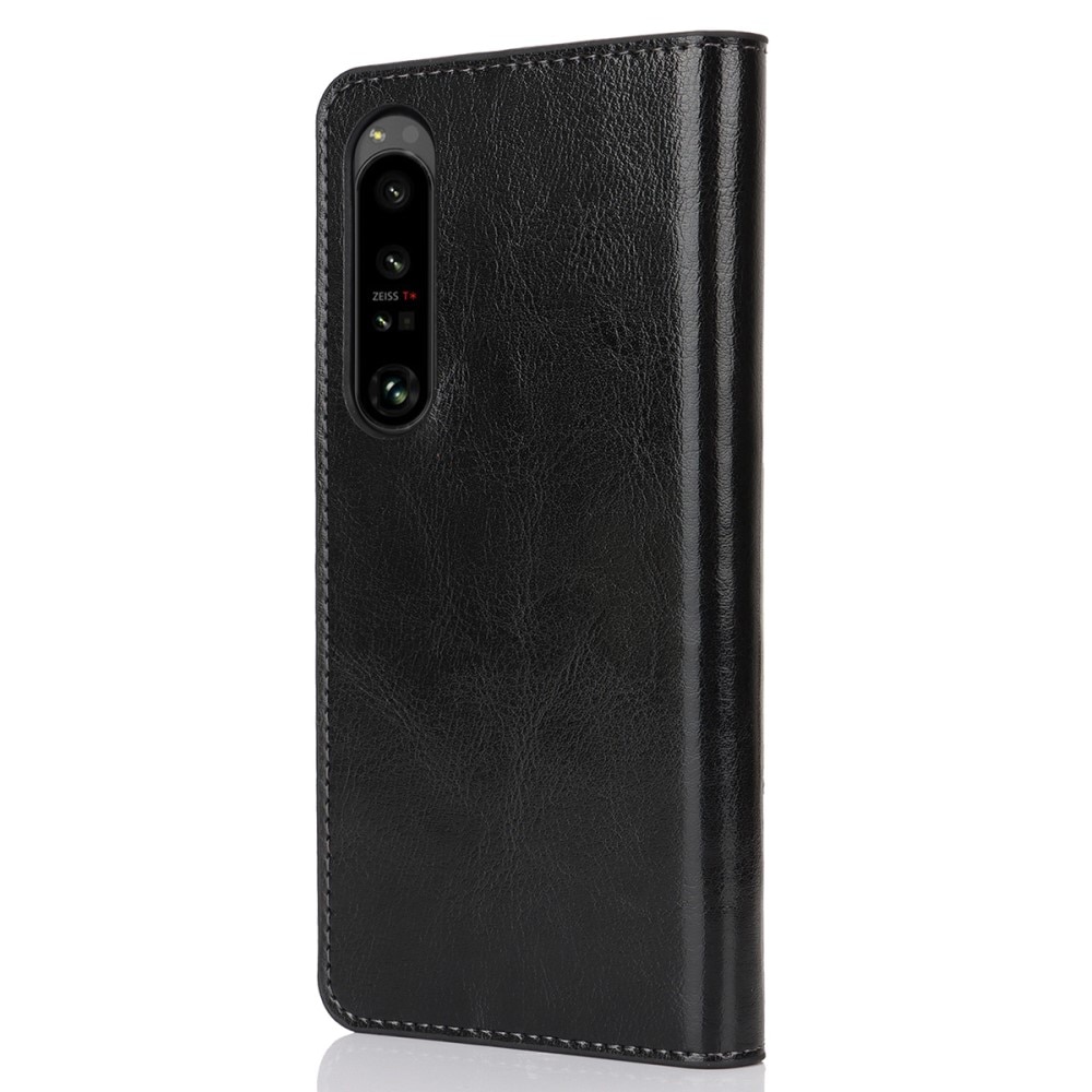 Funda cartera de cuero genuino Sony Xperia 1 VI Negro