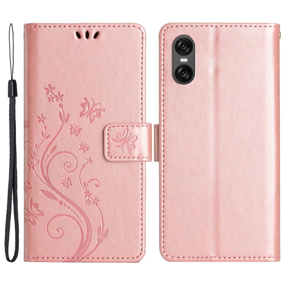 Funda de Cuero con Mariposas Sony Xperia 10 VI, Rosa