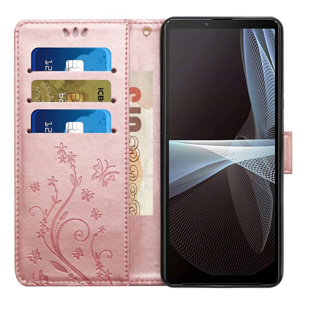 Funda de Cuero con Mariposas Sony Xperia 10 VI, Rosa