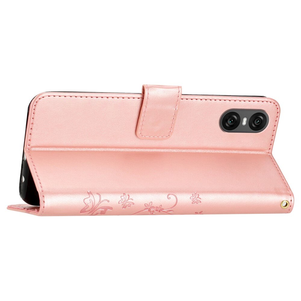Funda de Cuero con Mariposas Sony Xperia 10 VI, Rosa