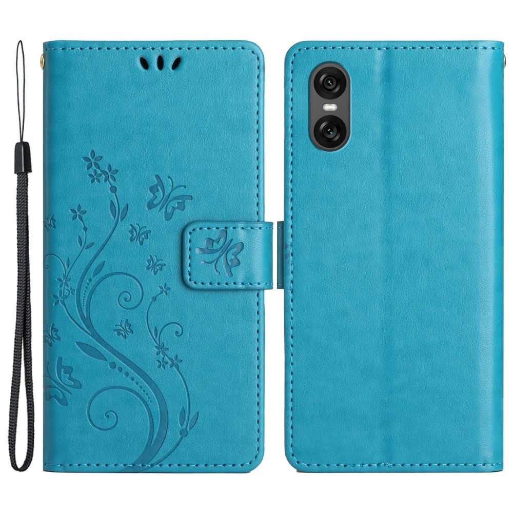 Funda de Cuero con Mariposas Sony Xperia 10 VI, Azul