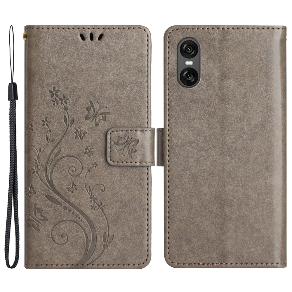 Funda de Cuero con Mariposas Sony Xperia 10 VI, Gris