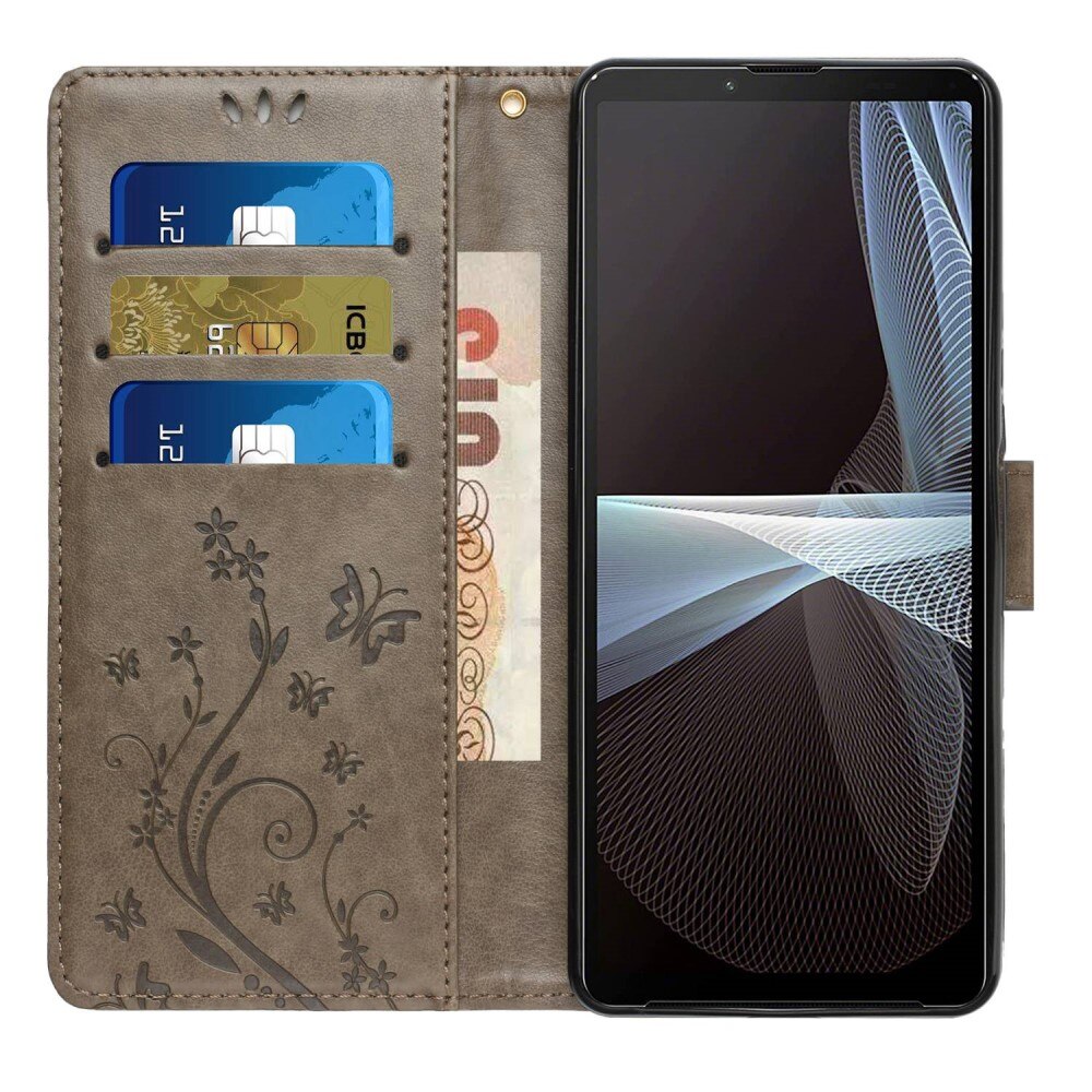 Funda de Cuero con Mariposas Sony Xperia 10 VI, Gris