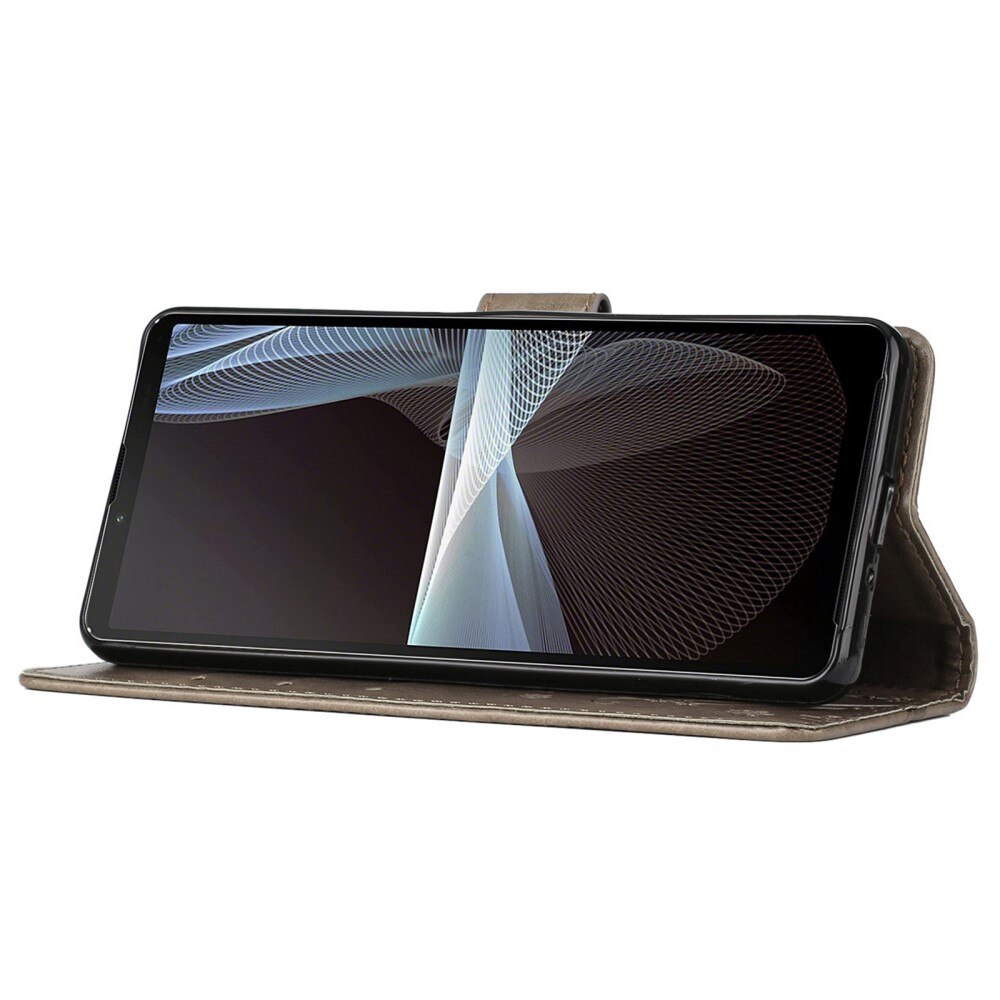 Funda de Cuero con Mariposas Sony Xperia 10 VI, Gris
