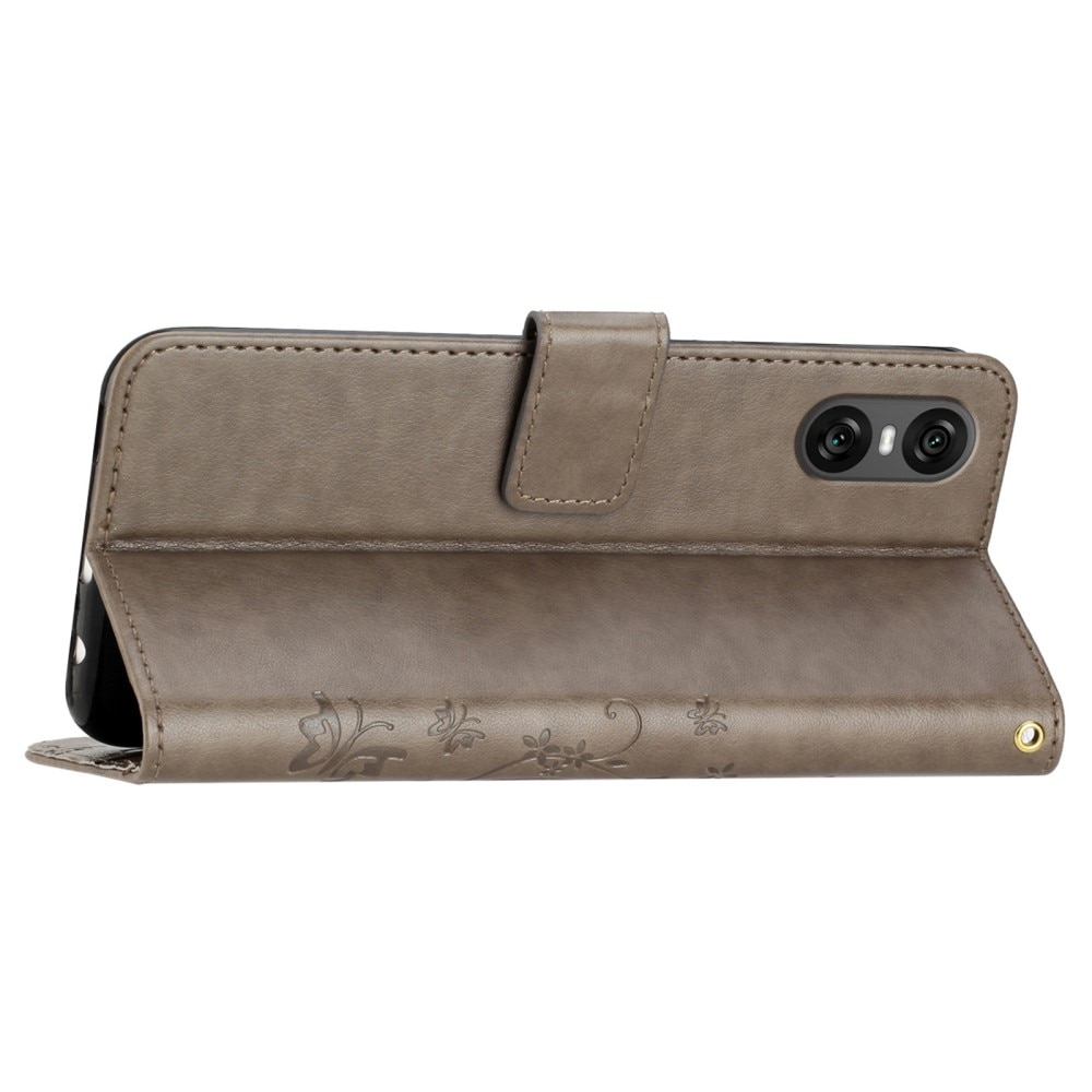 Funda de Cuero con Mariposas Sony Xperia 10 VI, Gris