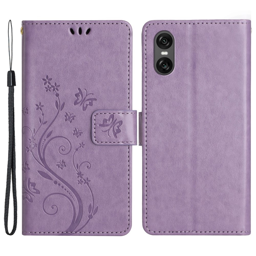 Funda de Cuero con Mariposas Sony Xperia 10 VI, Púrpura