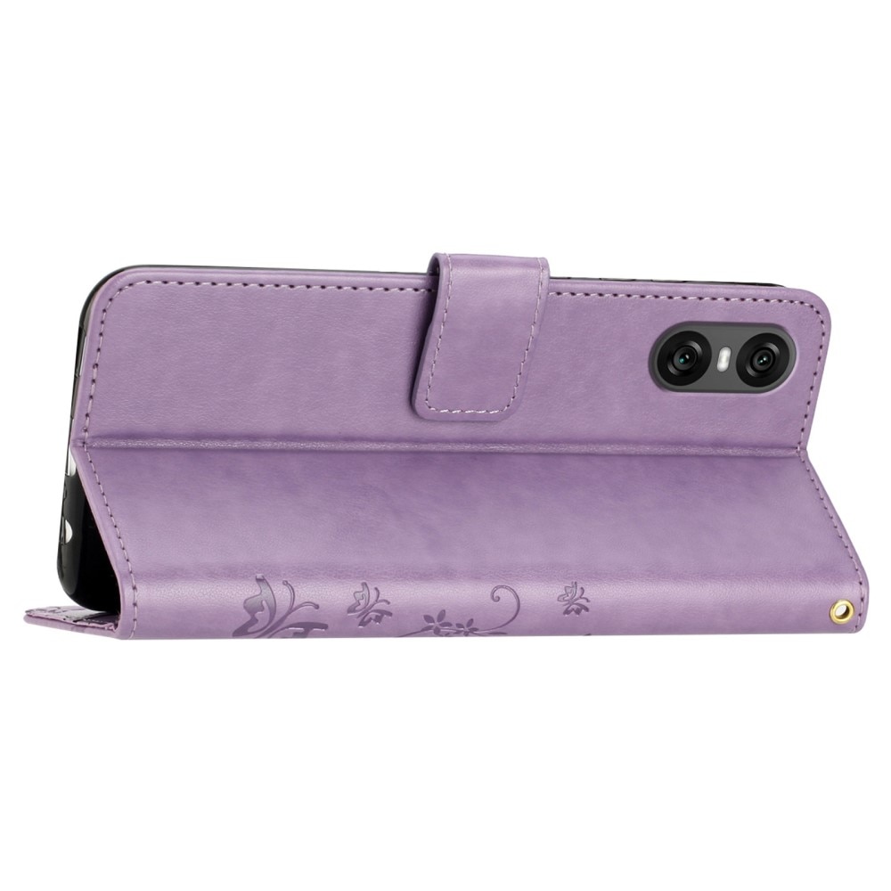 Funda de Cuero con Mariposas Sony Xperia 10 VI, Púrpura