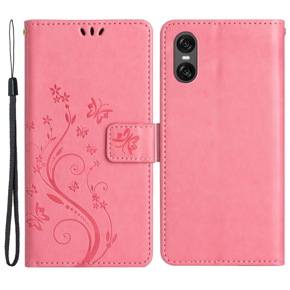 Funda de Cuero con Mariposas Sony Xperia 10 VI, Rosa