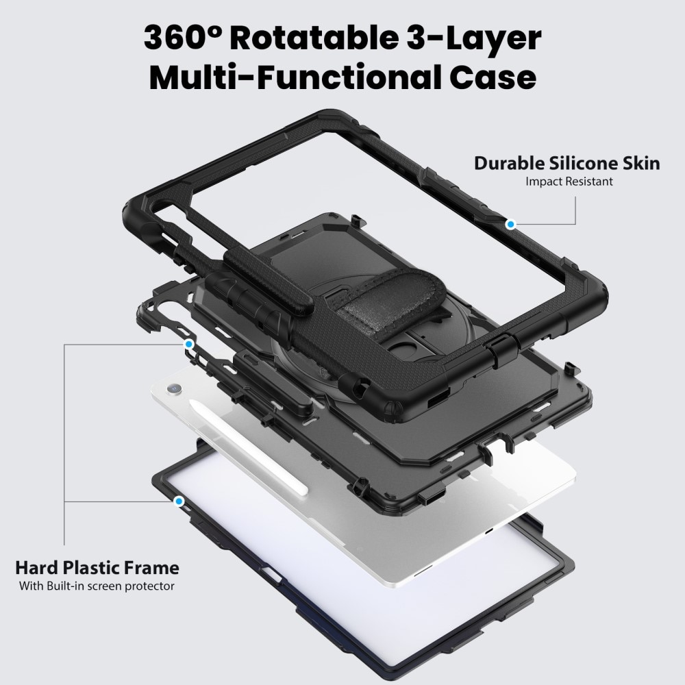Full Protection Funda híbrida a prueba de golpes Correa el hombro Samsung Galaxy Tab S10 FE Plus negro
