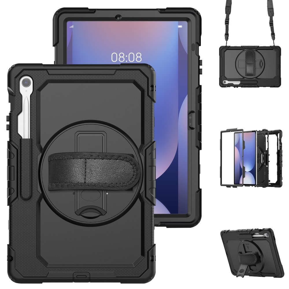 Full Protection Funda híbrida a prueba de golpes Correa el hombro Samsung Galaxy Tab S10 FE Plus negro