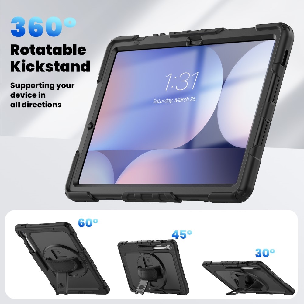 Full Protection Funda híbrida a prueba de golpes Correa el hombro Samsung Galaxy Tab S10 FE Plus negro