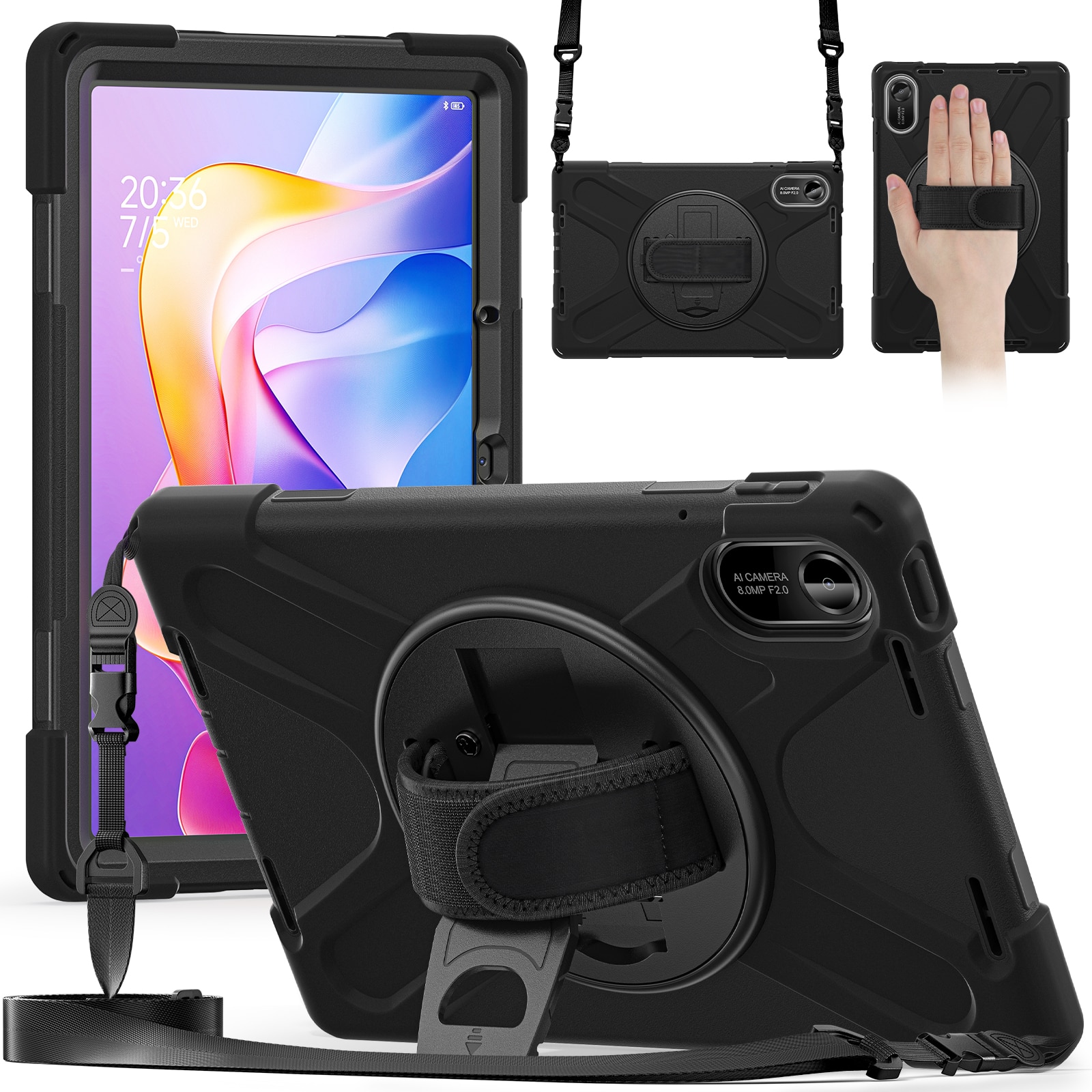 Funda híbrida a prueba de golpes Correa el hombro Xiaomi Redmi Pad 2 negro