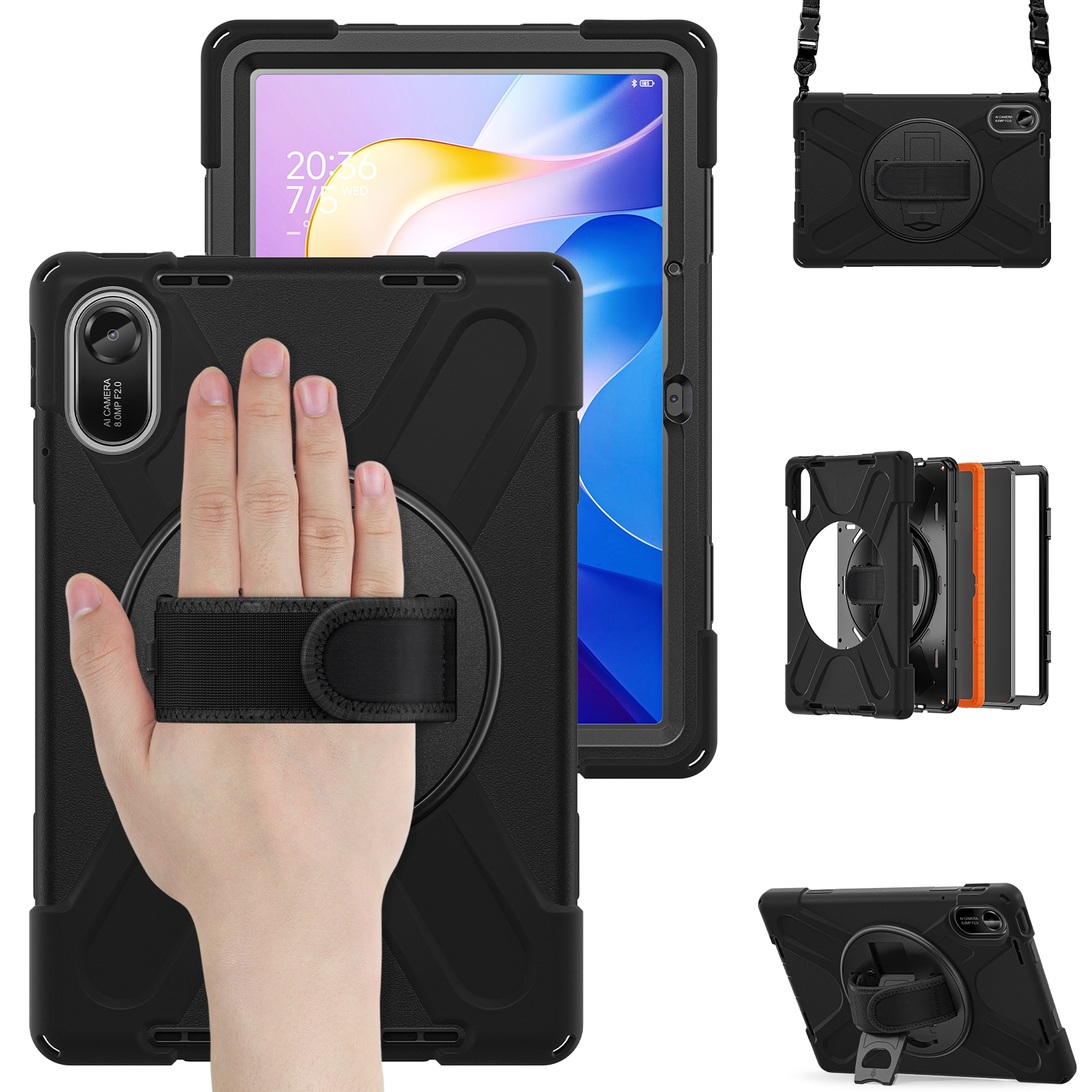 Funda híbrida a prueba de golpes Correa el hombro Xiaomi Redmi Pad 2 negro