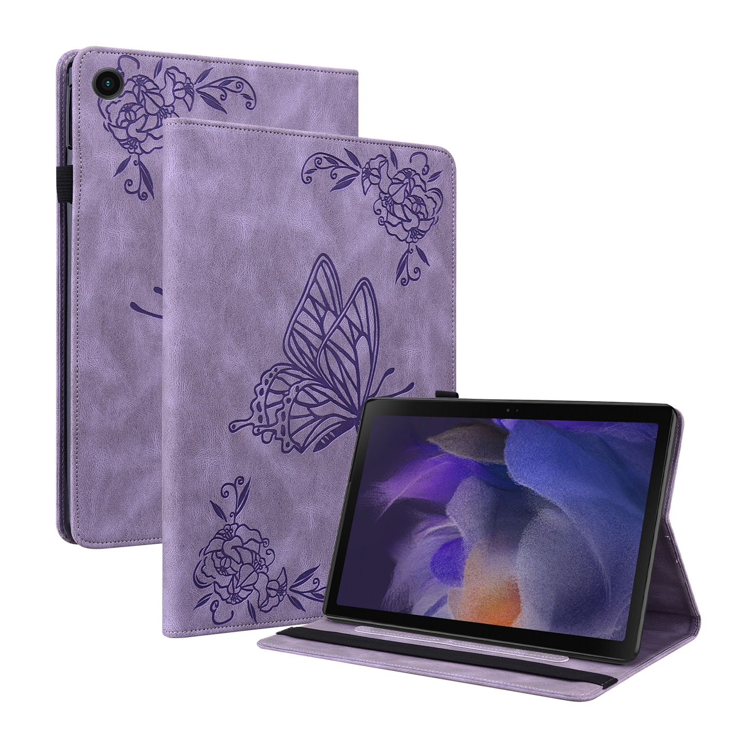 Funda de cuero con mariposas Samsung Galaxy Tab A11 Plus Púrpura