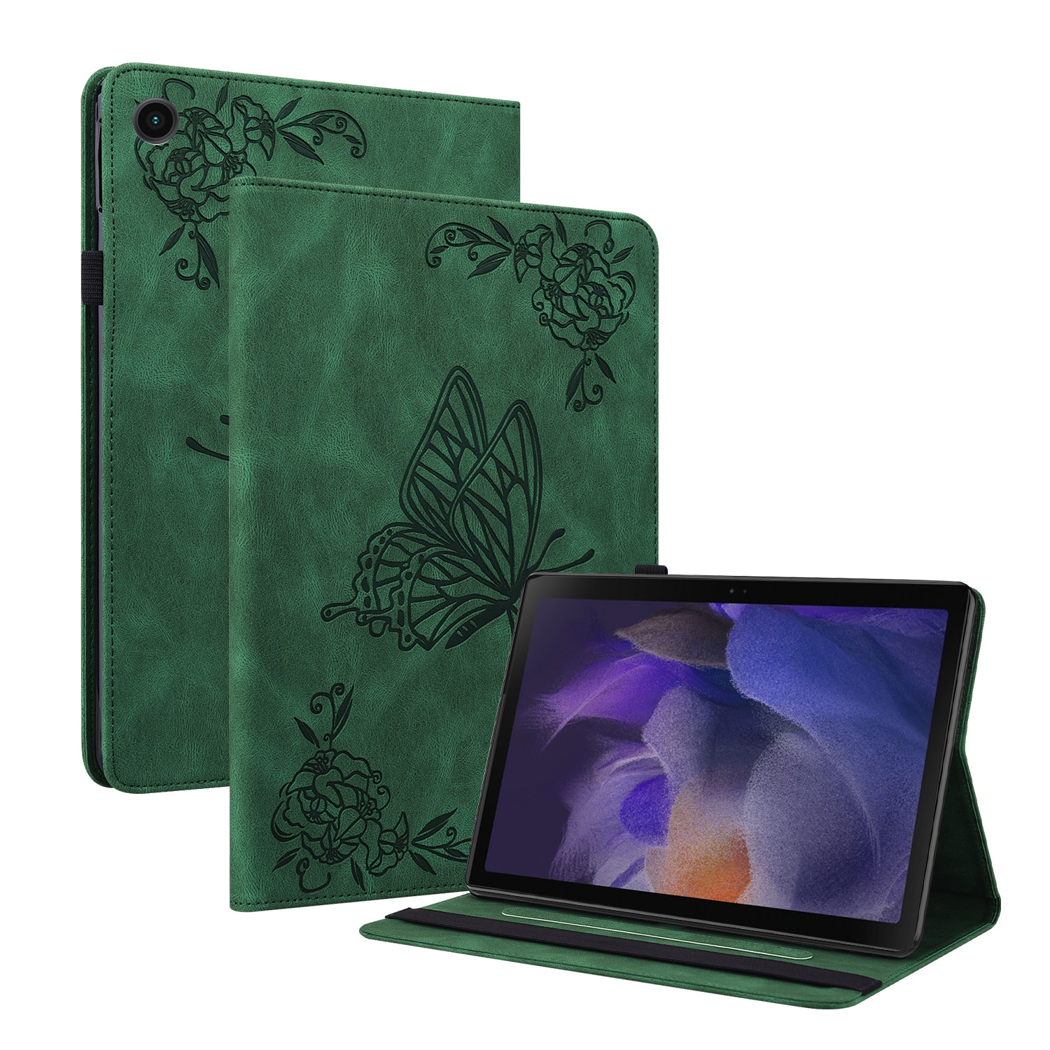 Funda de cuero con mariposas Samsung Galaxy Tab A11 Plus Verde