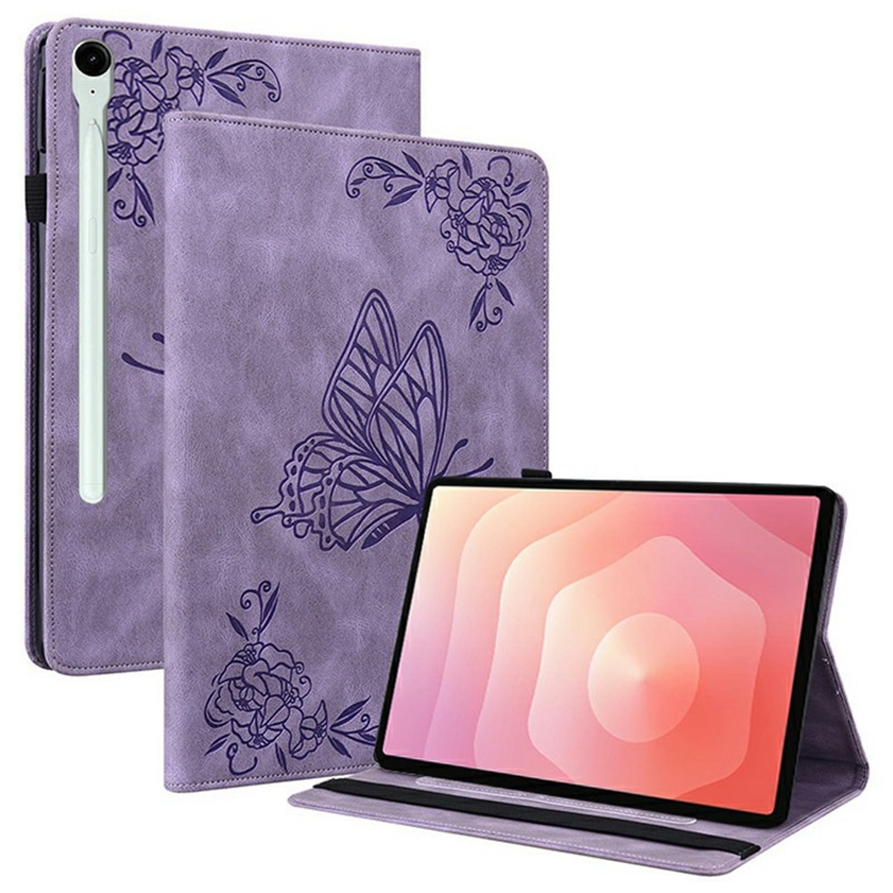 Funda de cuero con mariposas Samsung Galaxy Tab S11 Púrpura