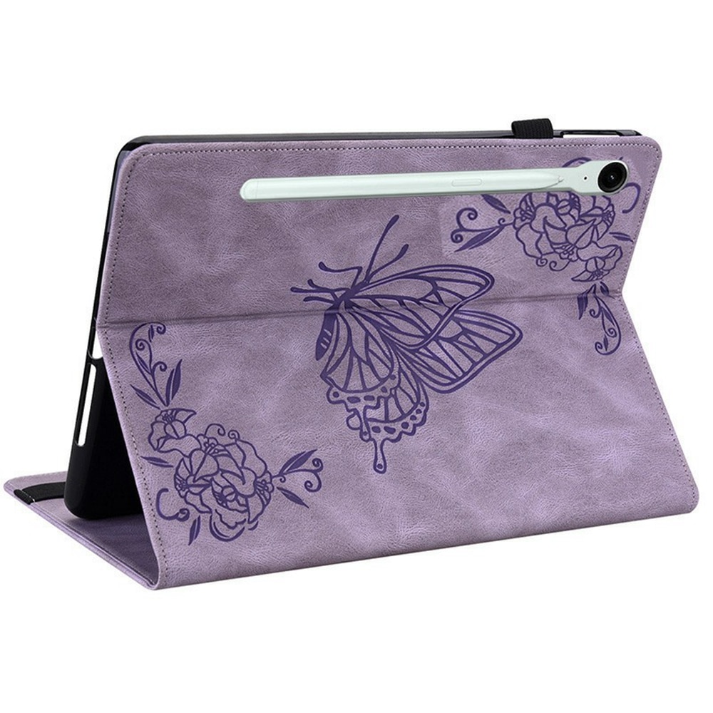 Funda de cuero con mariposas Samsung Galaxy Tab S11 Púrpura