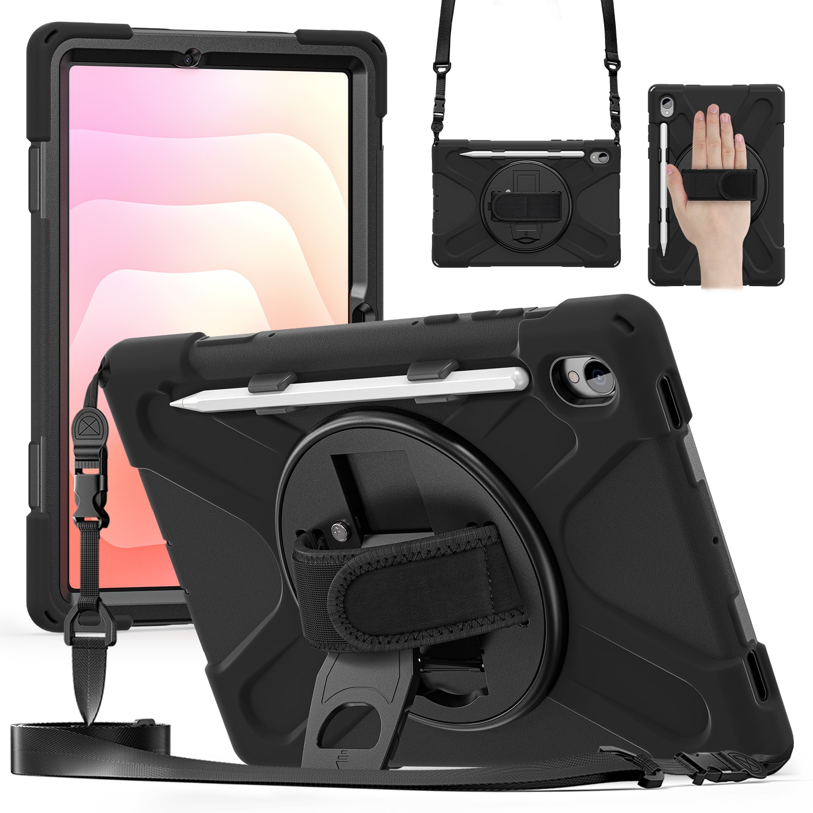 Funda híbrida a prueba de golpes Correa el hombro Samsung Galaxy Tab S11 negro