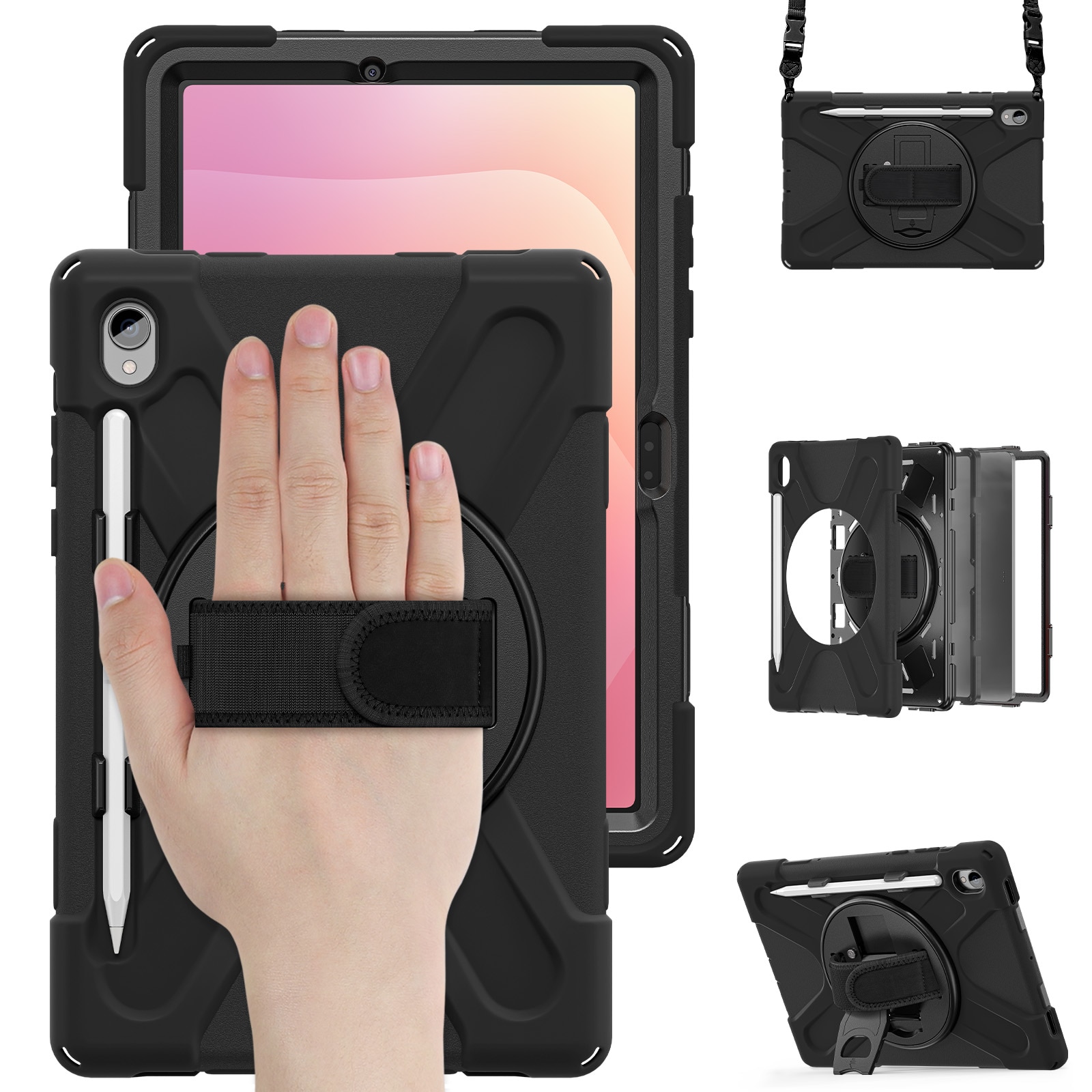 Funda híbrida a prueba de golpes Correa el hombro Samsung Galaxy Tab S11 negro