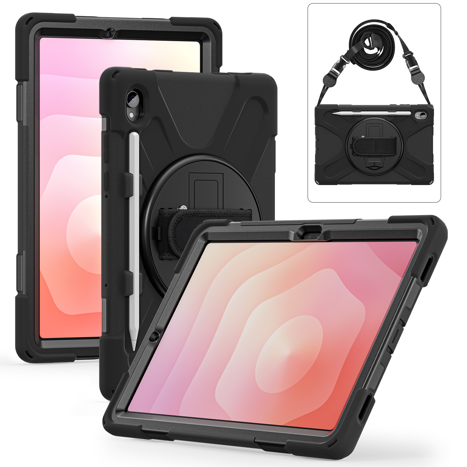 Funda híbrida a prueba de golpes Correa el hombro Samsung Galaxy Tab S11 negro