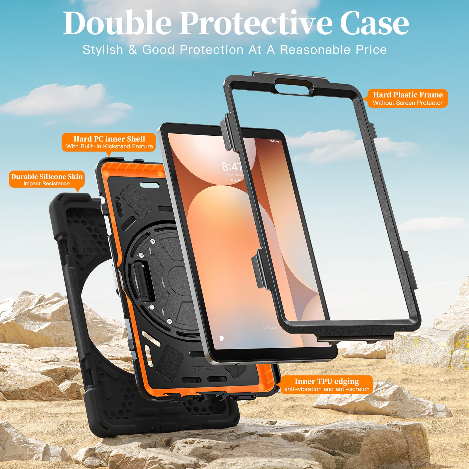 Funda híbrida a prueba de golpes Correa el hombro Samsung Galaxy Tab A11 Plus negro