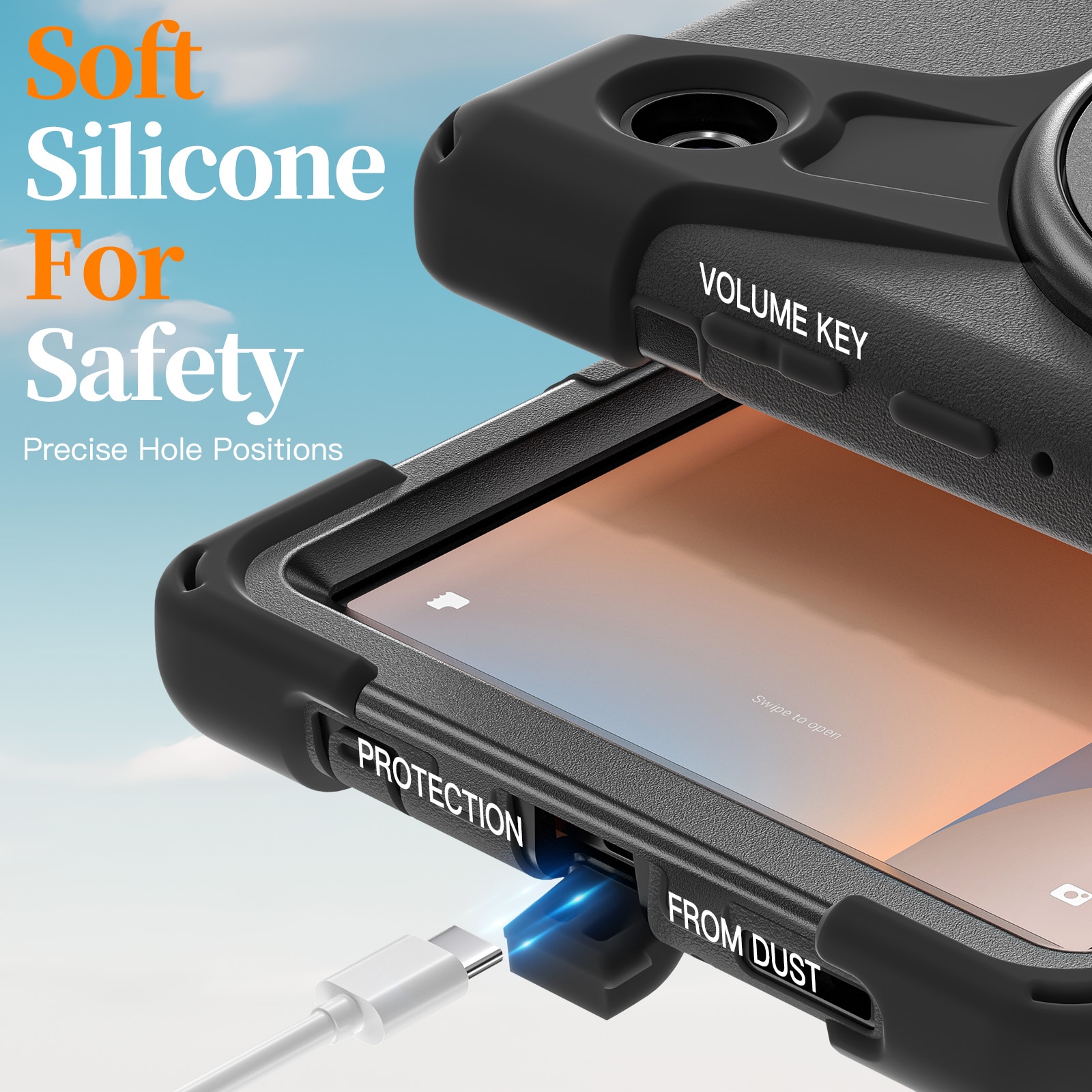 Funda híbrida a prueba de golpes Correa el hombro Samsung Galaxy Tab A11 Plus negro