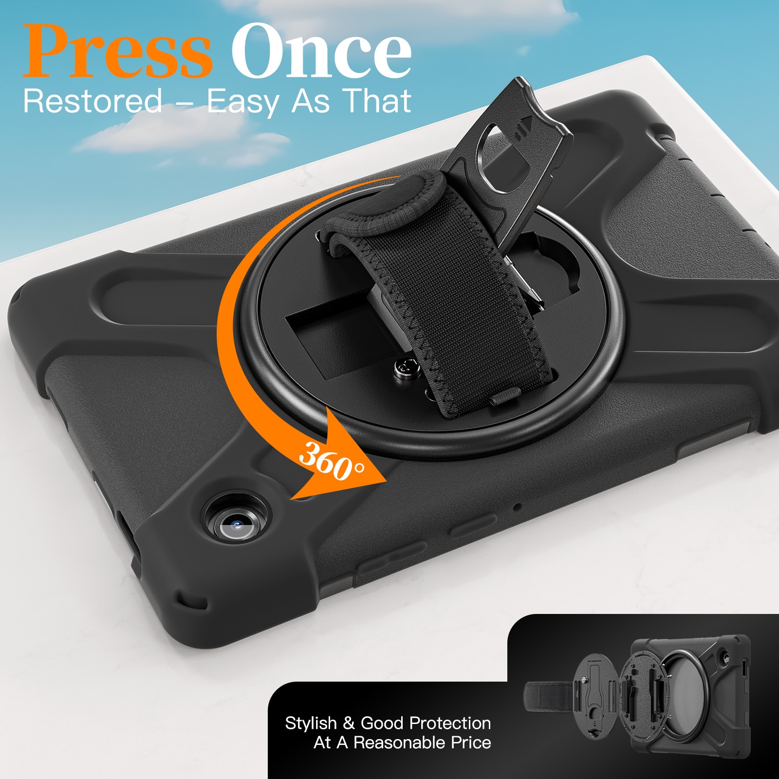 Funda híbrida a prueba de golpes Correa el hombro Samsung Galaxy Tab A11 Plus negro