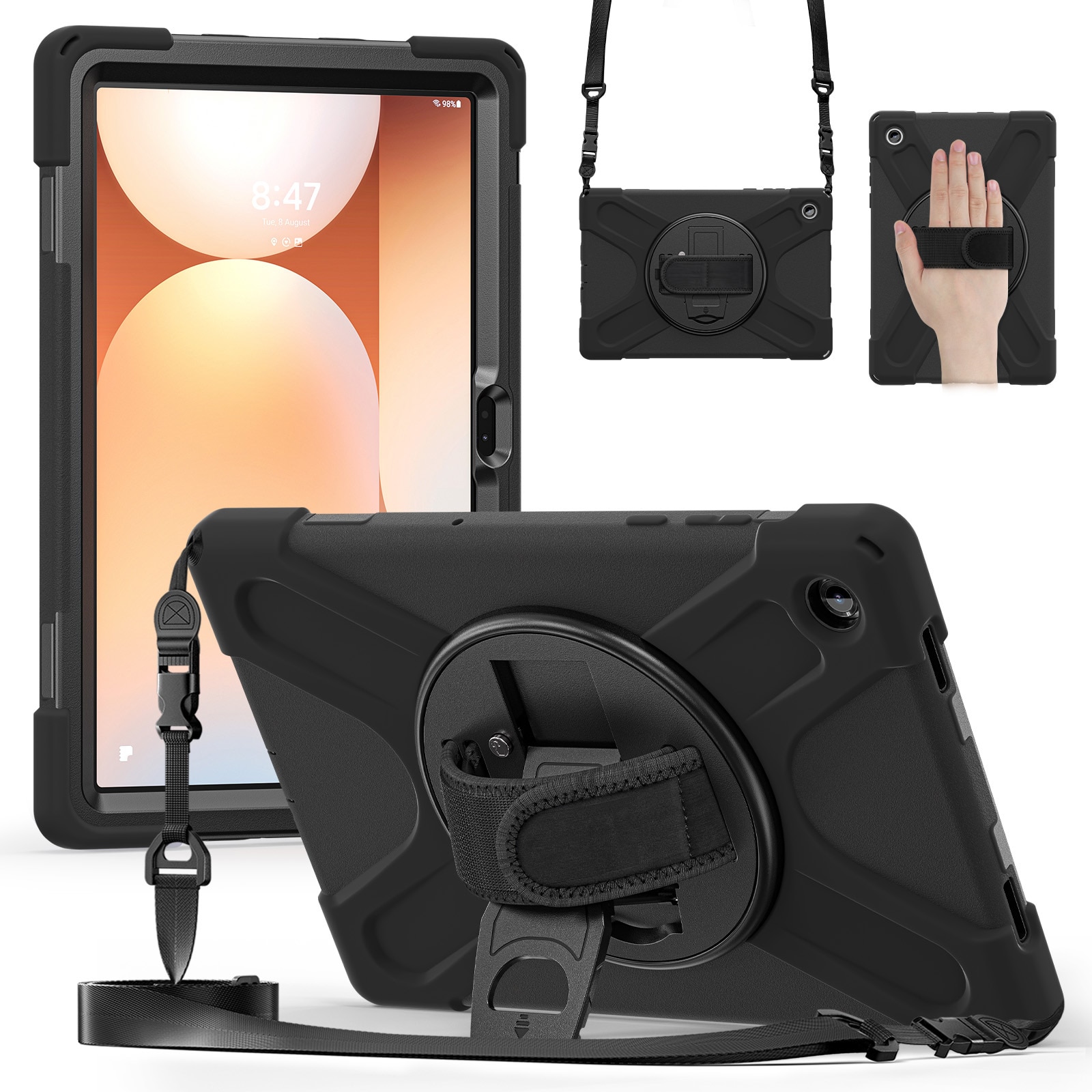 Funda híbrida a prueba de golpes Correa el hombro Samsung Galaxy Tab A11 Plus negro