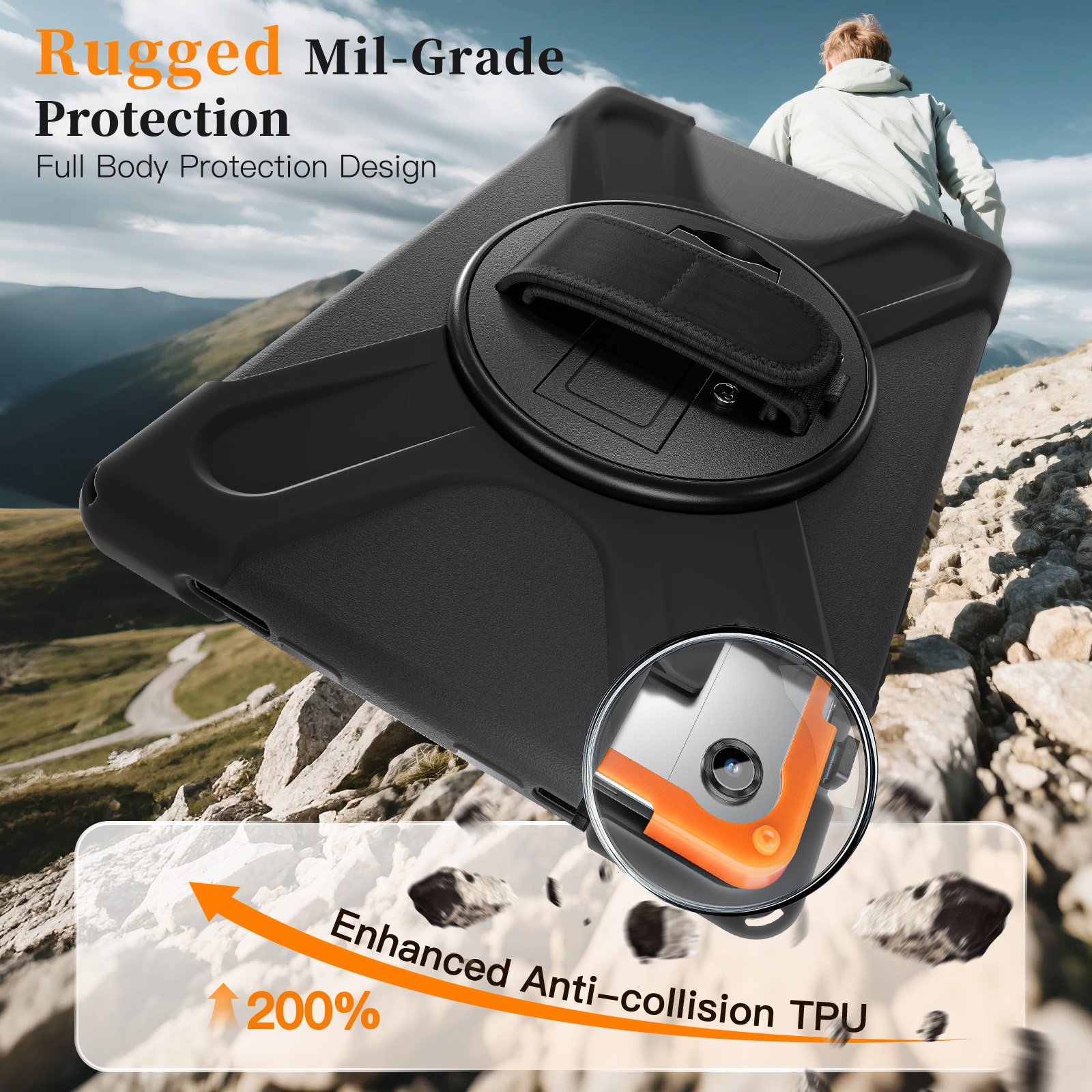 Funda híbrida a prueba de golpes Correa el hombro Samsung Galaxy Tab A11 Plus negro