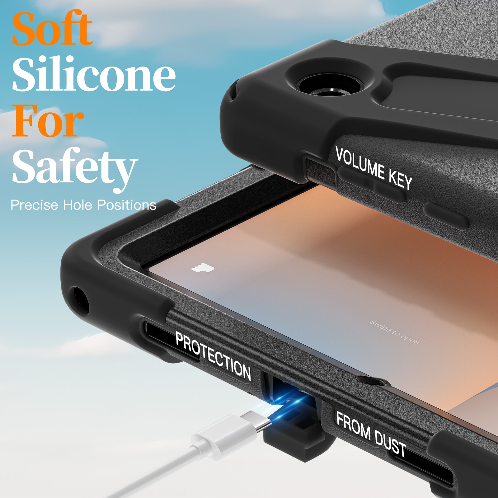 Funda híbrida a prueba de golpes Correa el hombro Samsung Galaxy Tab A11 Plus negro