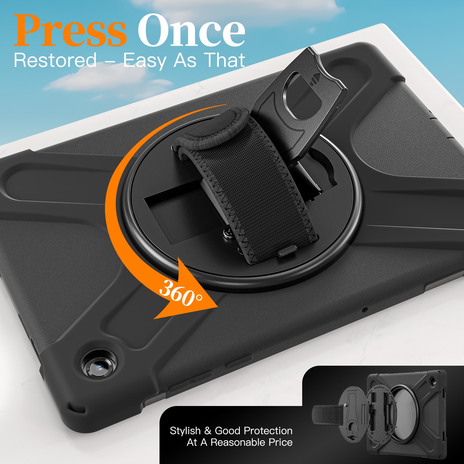 Funda híbrida a prueba de golpes Correa el hombro Samsung Galaxy Tab A11 Plus negro
