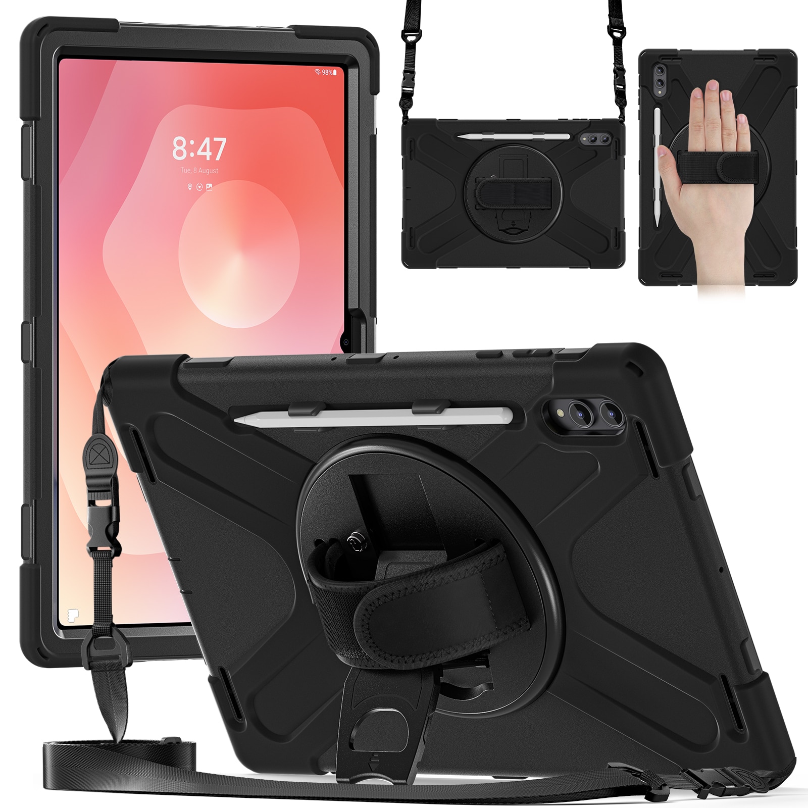 Funda híbrida a prueba de golpes Correa el hombro Samsung Galaxy Tab S11 Ultra negro