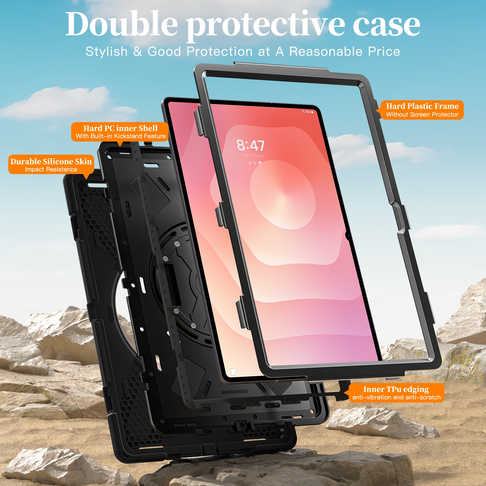 Funda híbrida a prueba de golpes Correa el hombro Samsung Galaxy Tab S11 Ultra negro