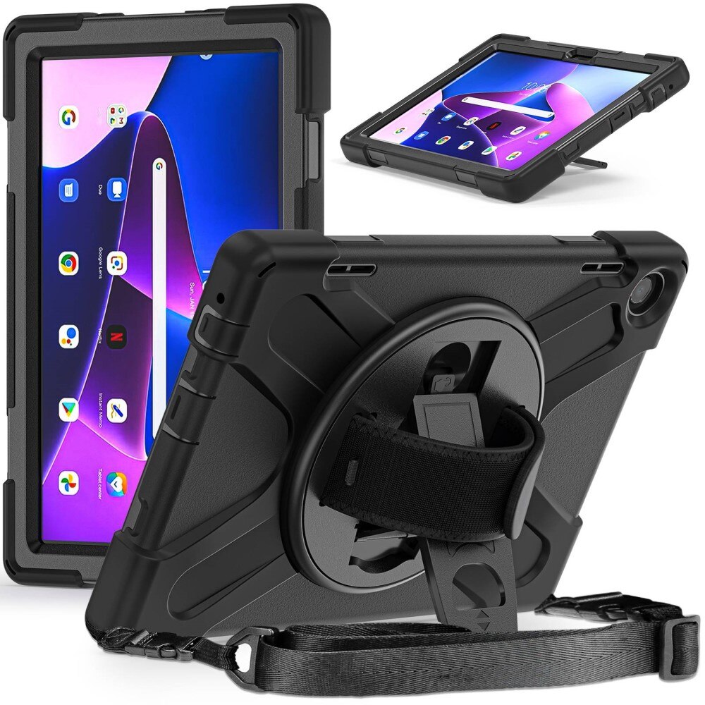 Funda híbrida a prueba de golpes Correa el hombro Lenovo Tab M10 (3rd gen) Negro